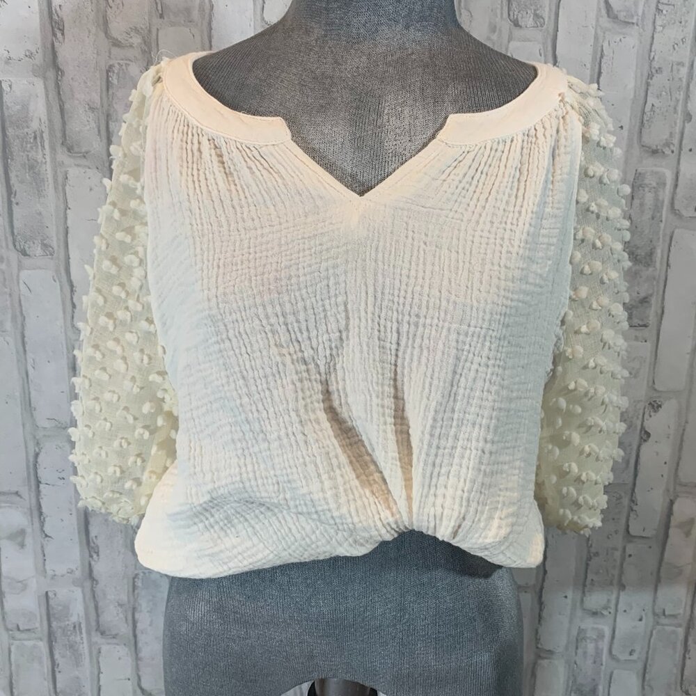 Off-White Muslin Top with Sheer puffy detailed sleeves